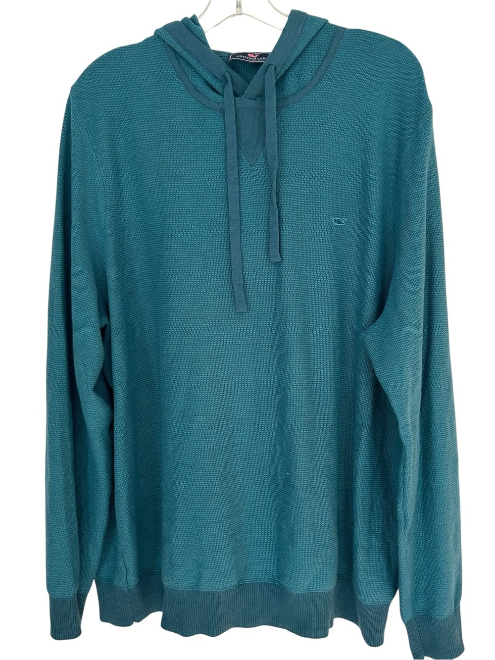 Vineyard Vine Blue Light Soft Knit Hoodie Sweater Top Whale Logo Size XL